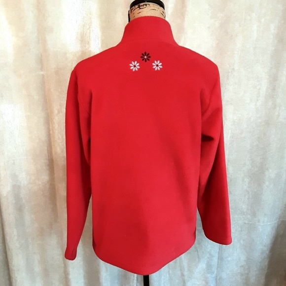 Red Fleece 1/4 Zip Pullover Embroidered Applique Snowflakes Size S - Picture 3 of 10